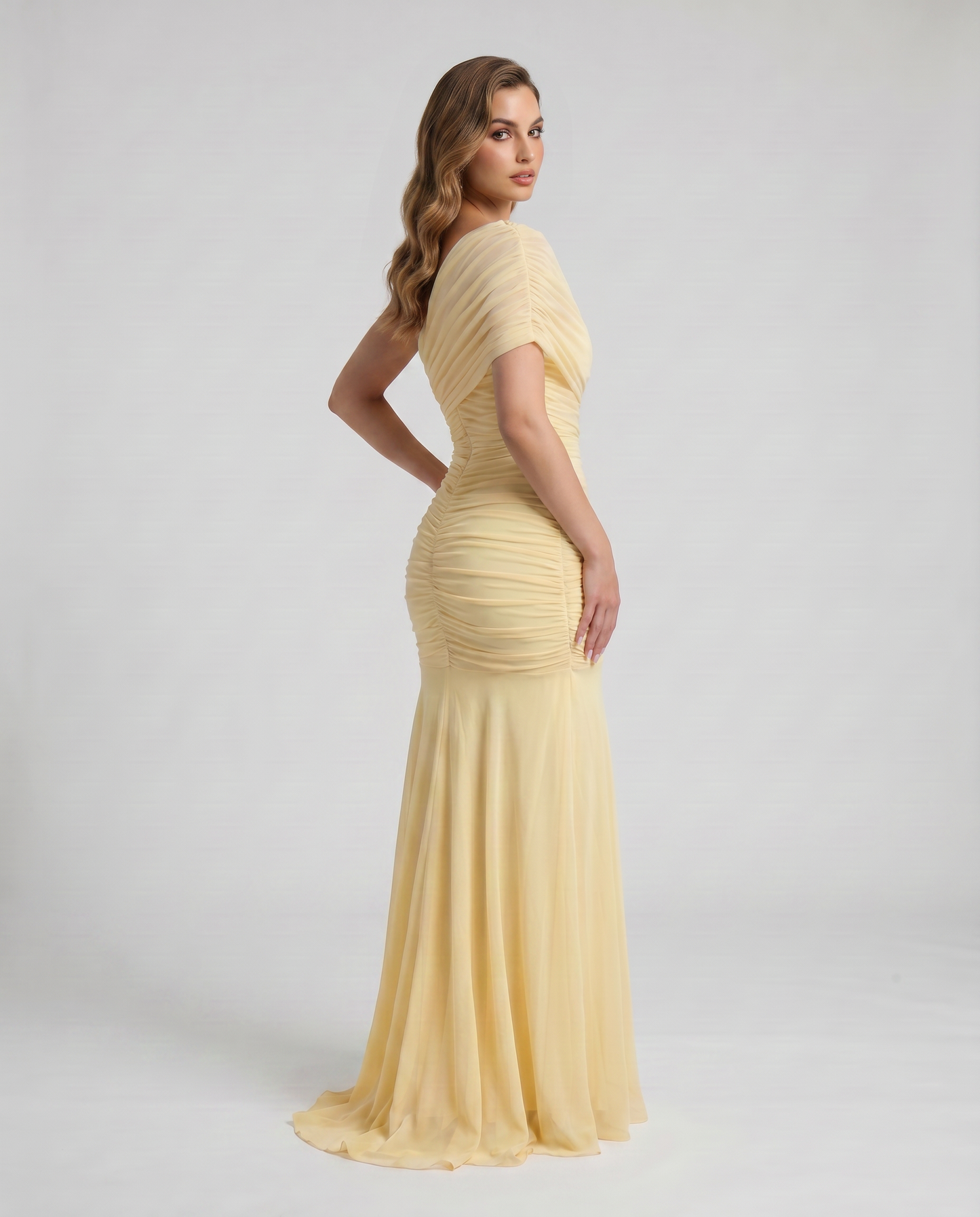 Shelby Ruched Maxi Dress in Yellow
