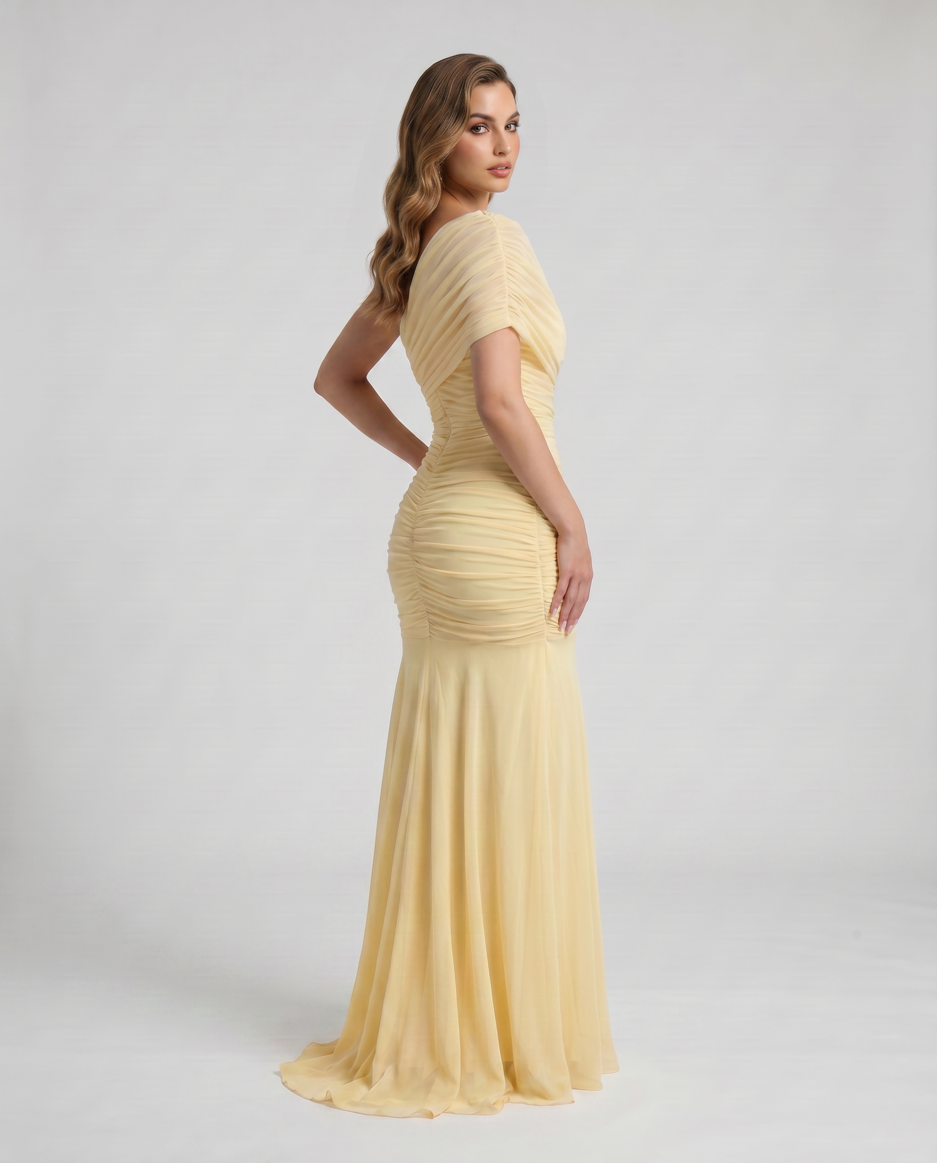 Shelby Ruched Maxi Dress in Yellow