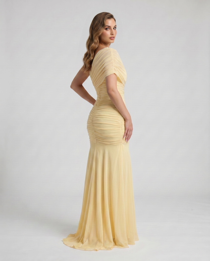 Shelby Ruched Maxi Dress in Yellow