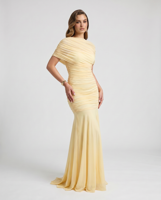 Shelby Ruched Maxi Dress in Yellow