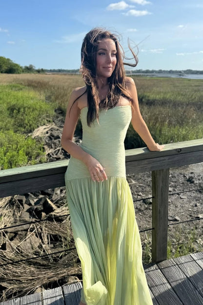 Skyla Strapless Maxi Dress in Green