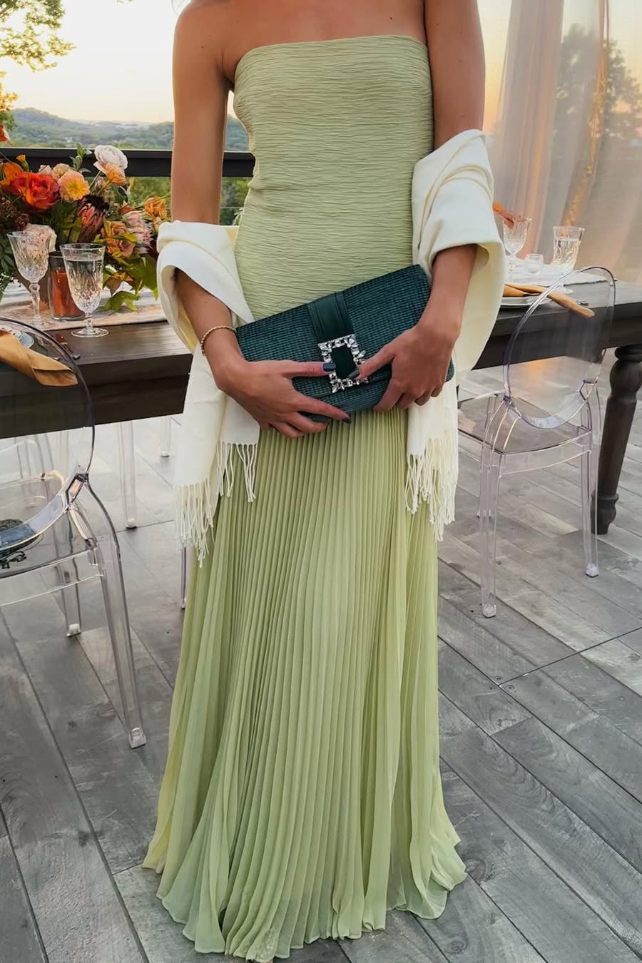 Skyla Strapless Maxi Dress in Green