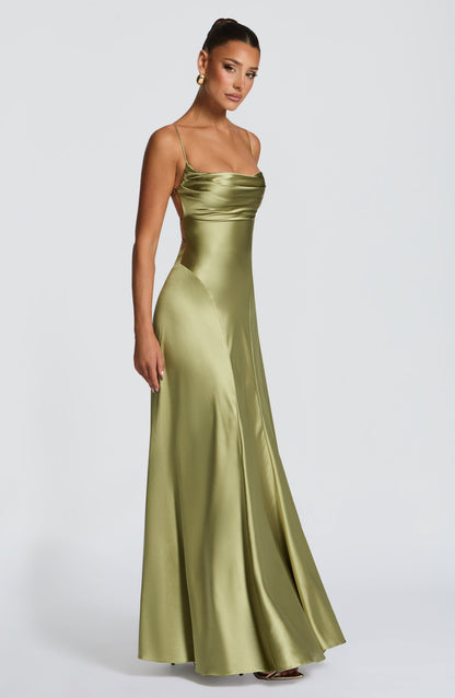 Women cowl maxi dress, back view