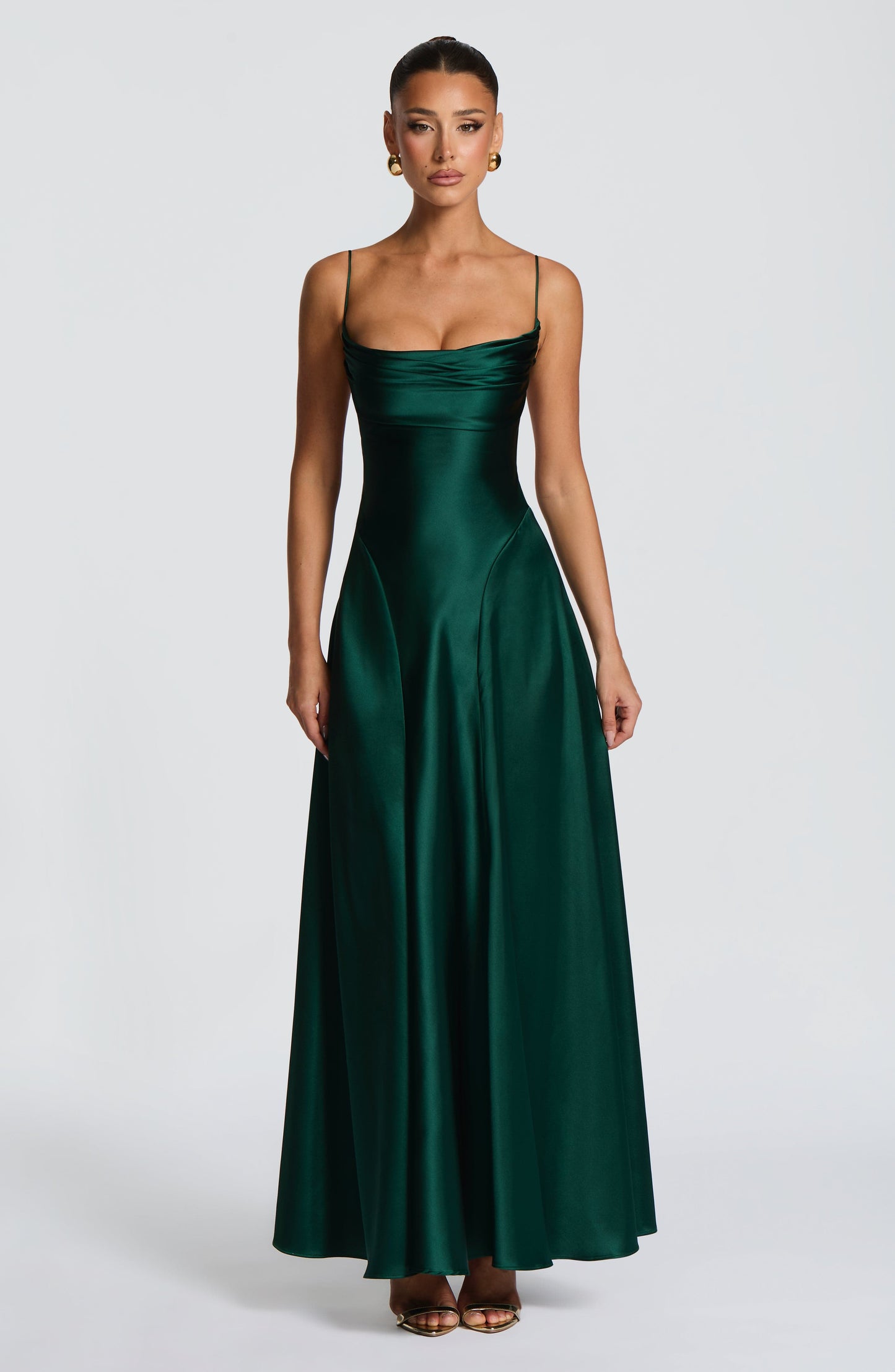 Women cowl maxi dress, detail close-up