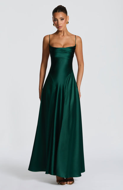 Women cowl maxi dress, side view