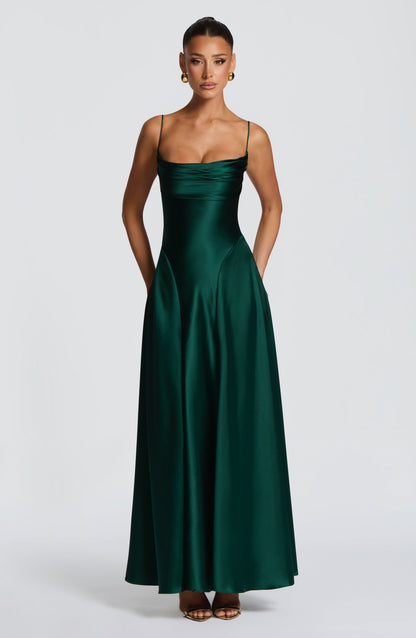 Women cowl maxi dress, detail close-up