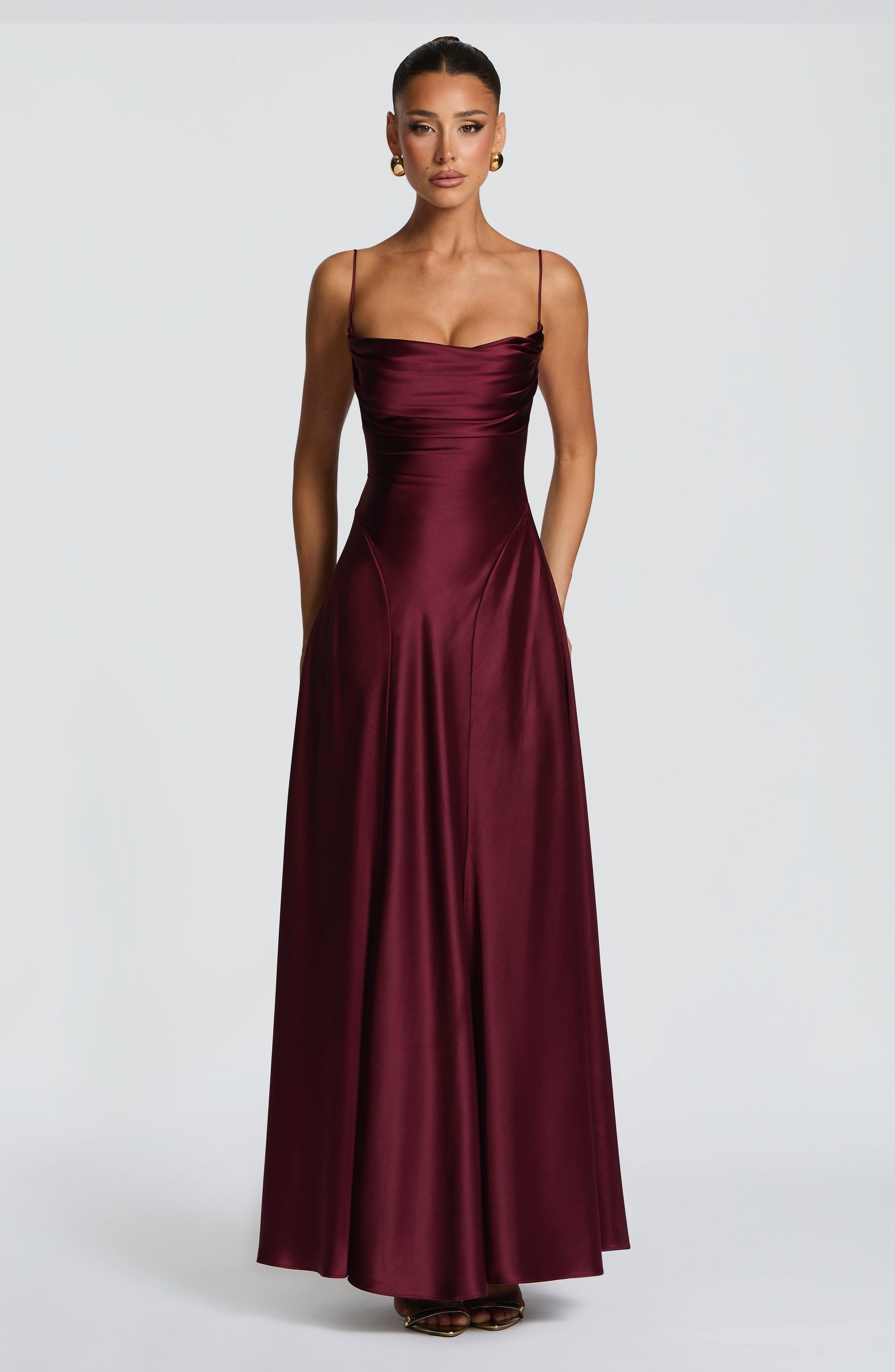 Women cowl maxi dress, front view