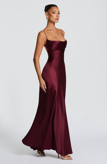 Women cowl maxi dress, side view