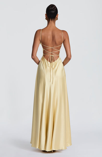 Women cowl maxi dress, back view