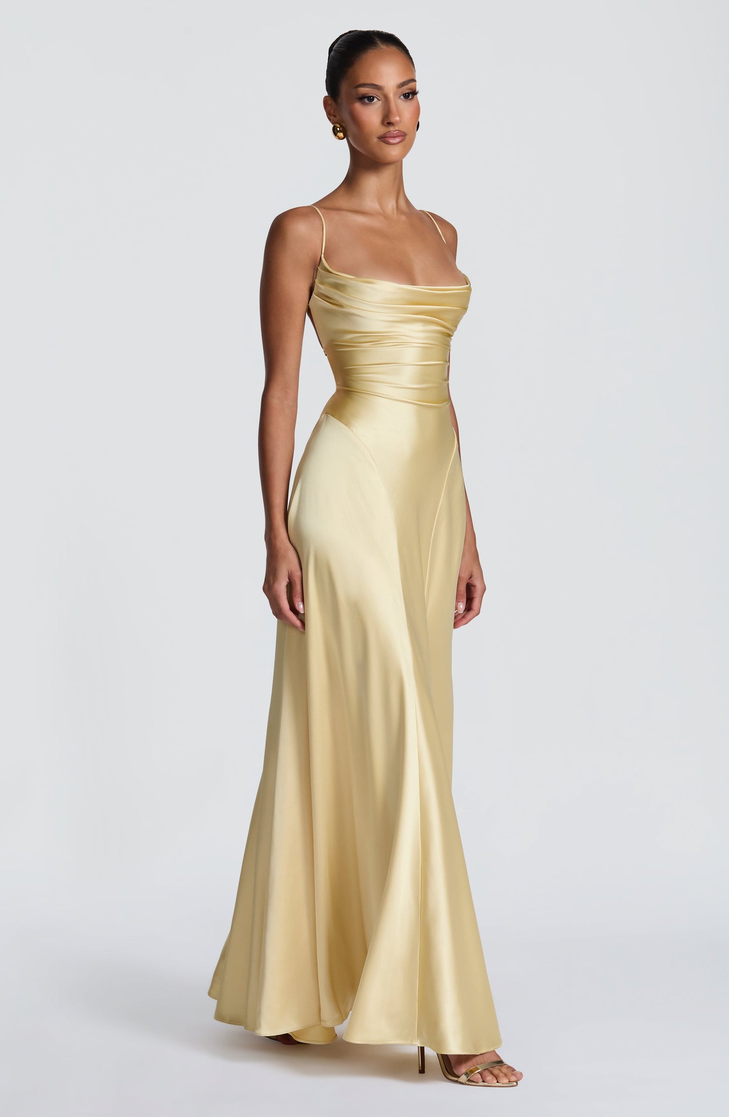 Women cowl maxi dress, detail close-up