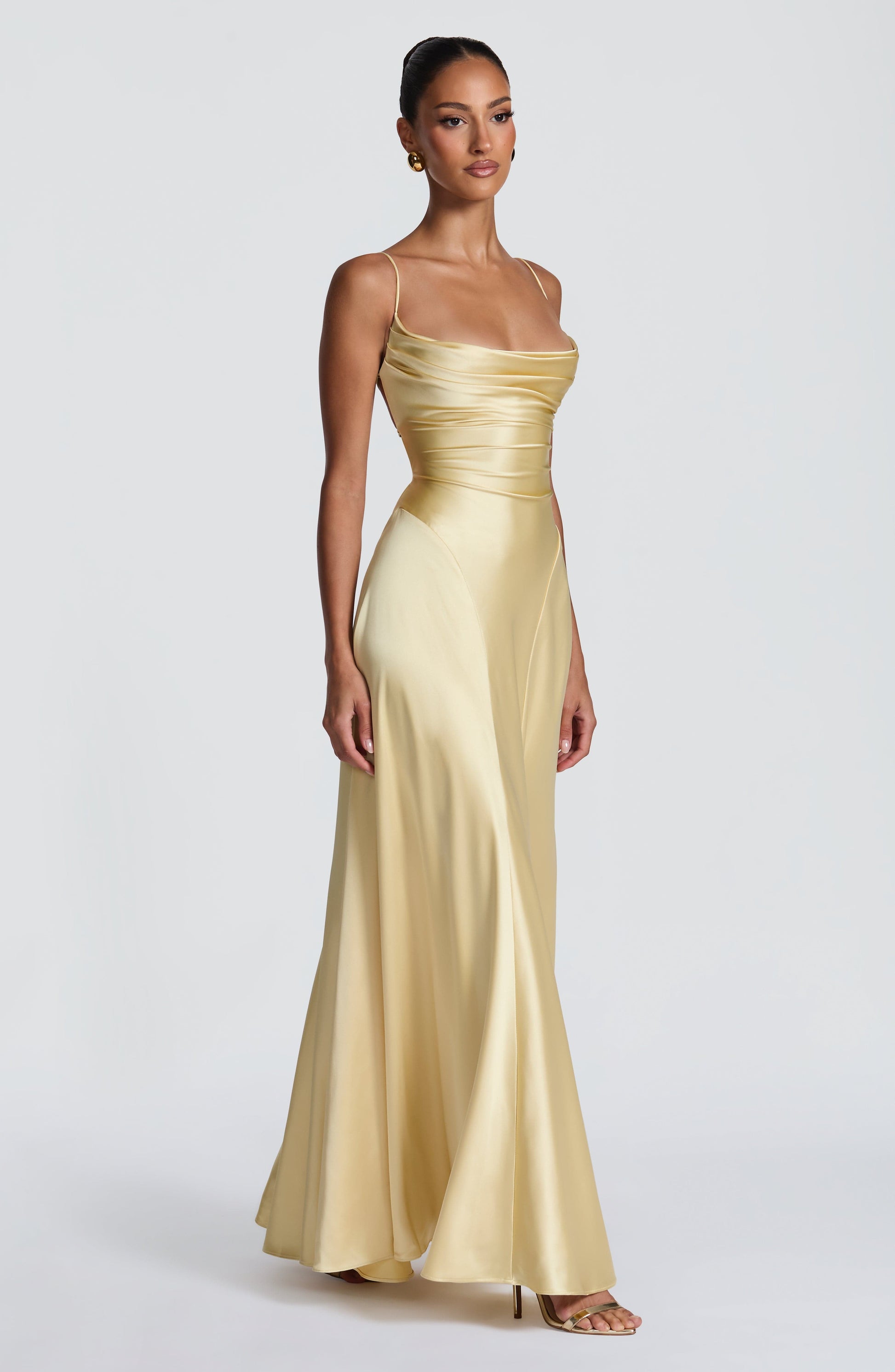Women cowl maxi dress, detail close-up