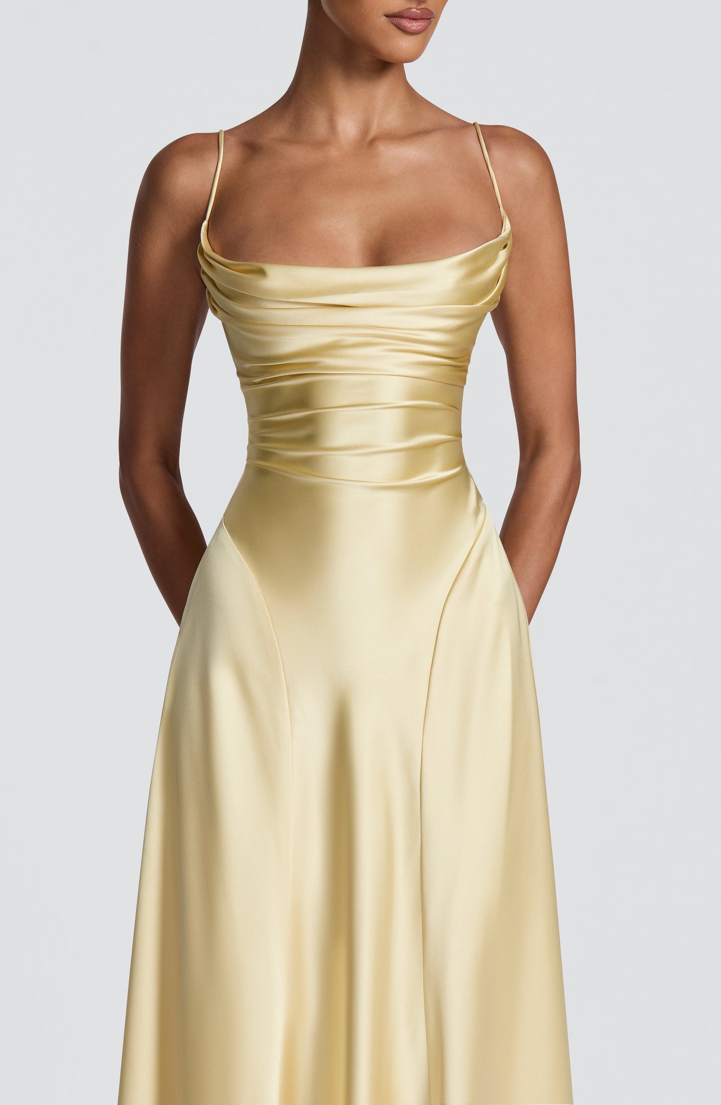 Women cowl maxi dress, front view