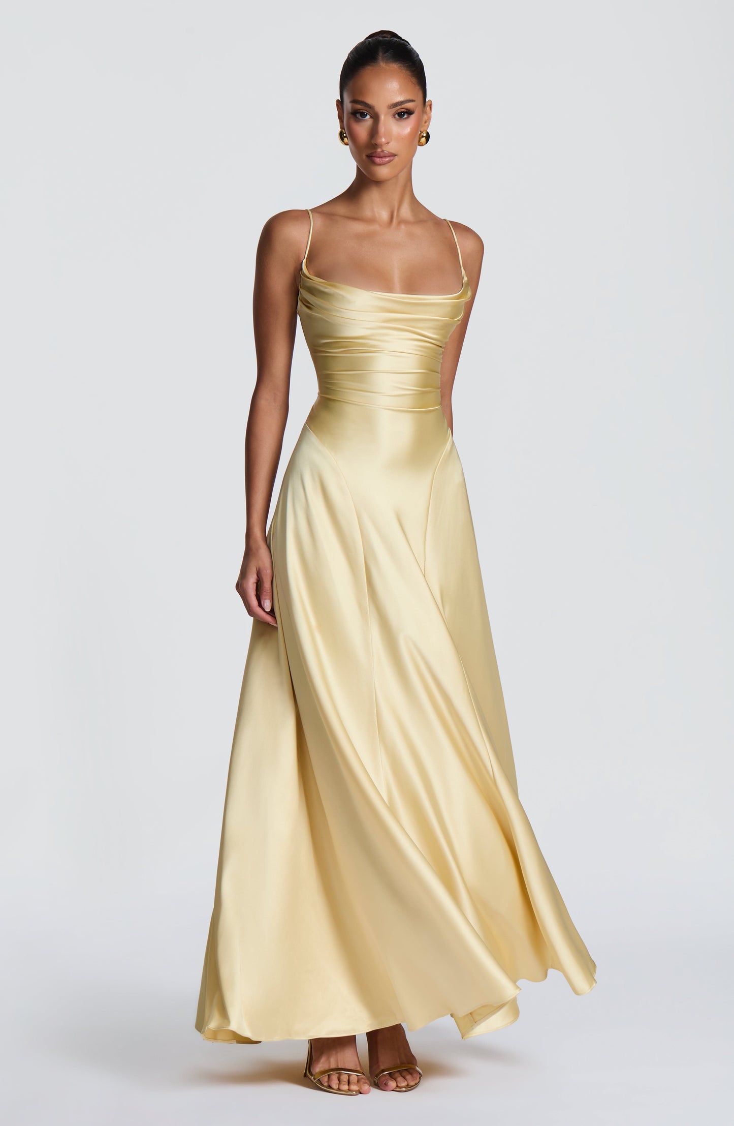 Women cowl maxi dress, back view
