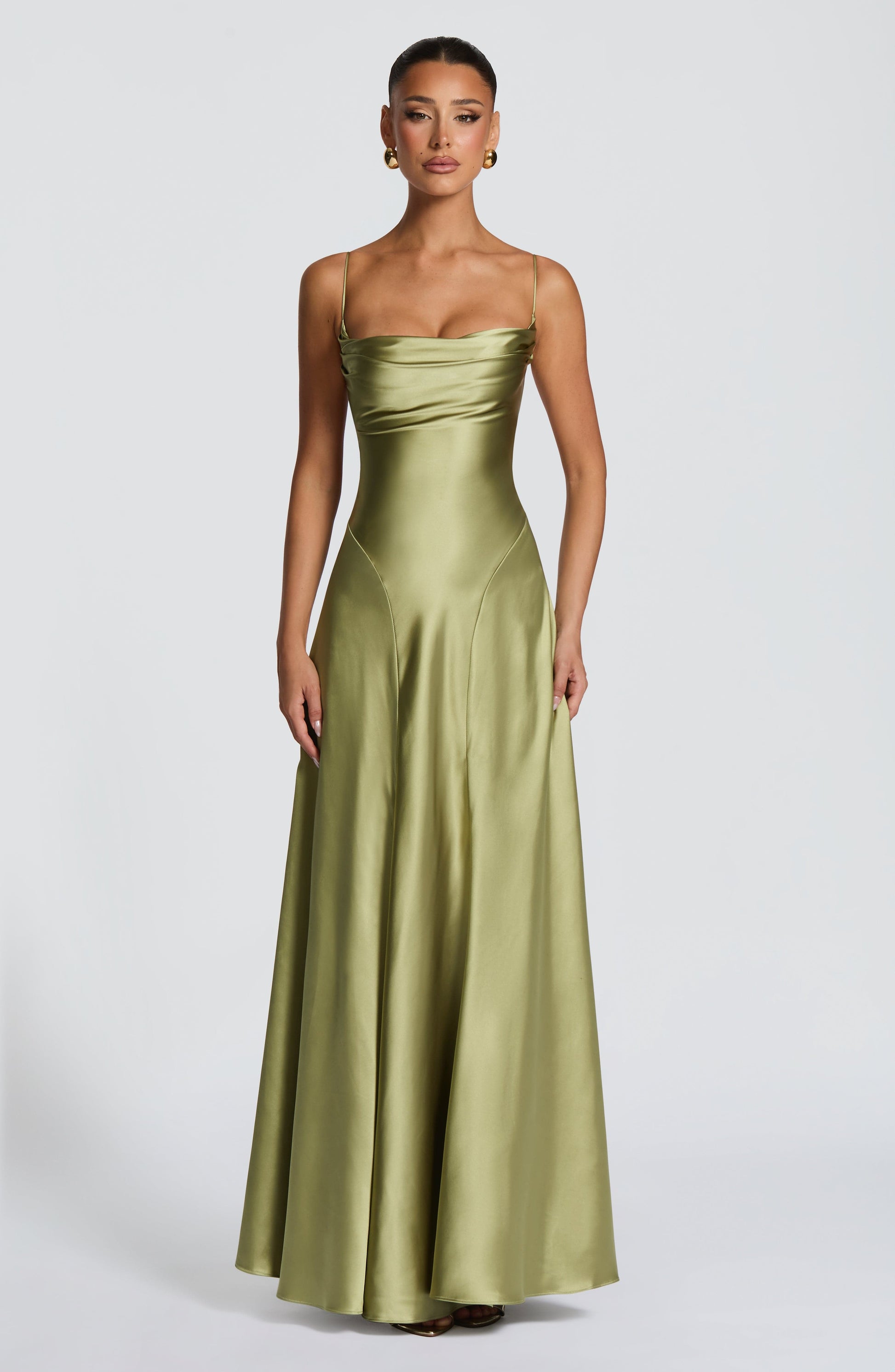 Women cowl maxi dress, front view
