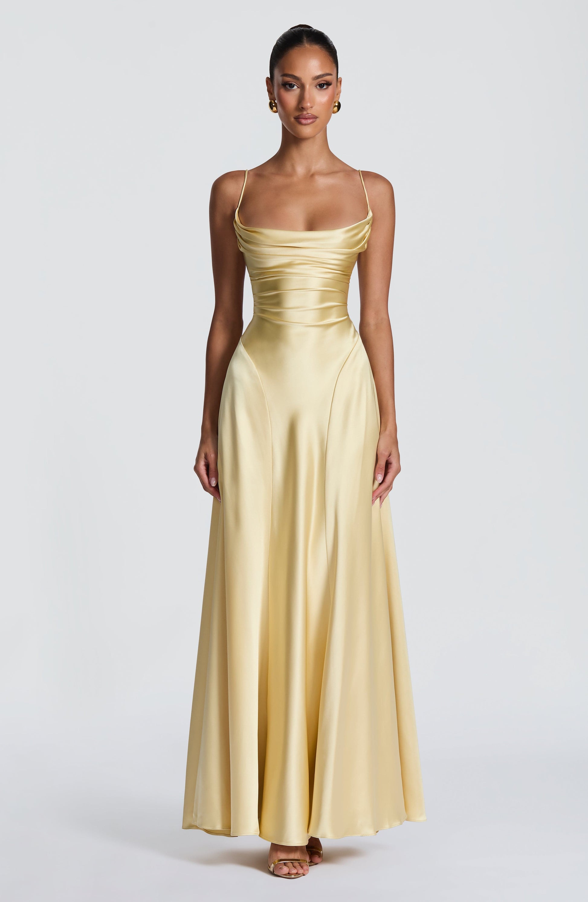 Women cowl maxi dress, front view