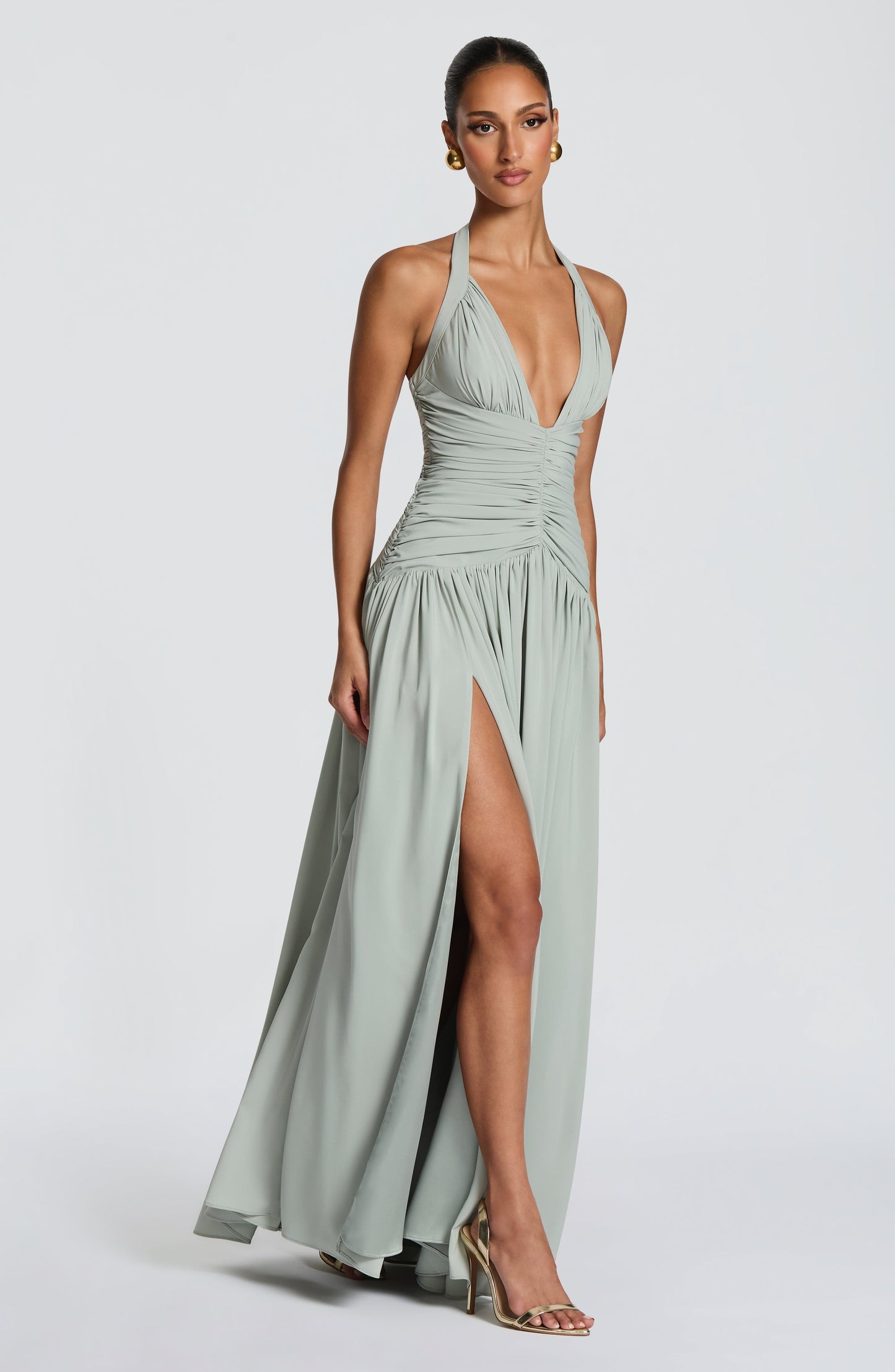 Women halter maxi dress, back view