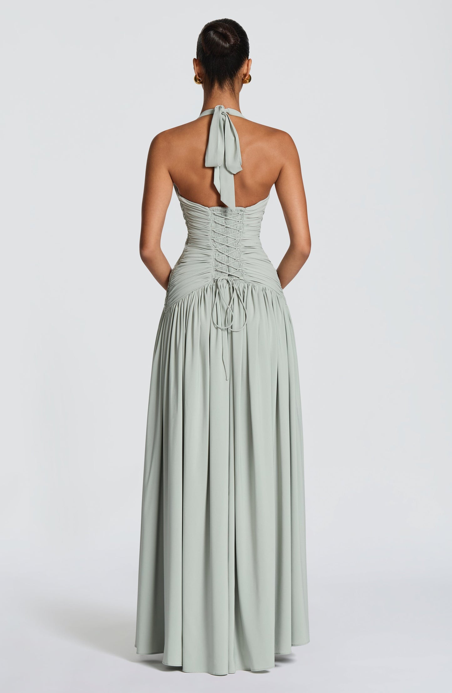 Women halter maxi dress, side view