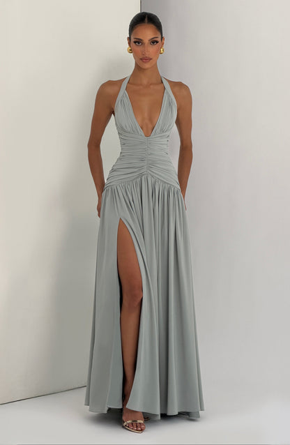 Women halter maxi dress, side view