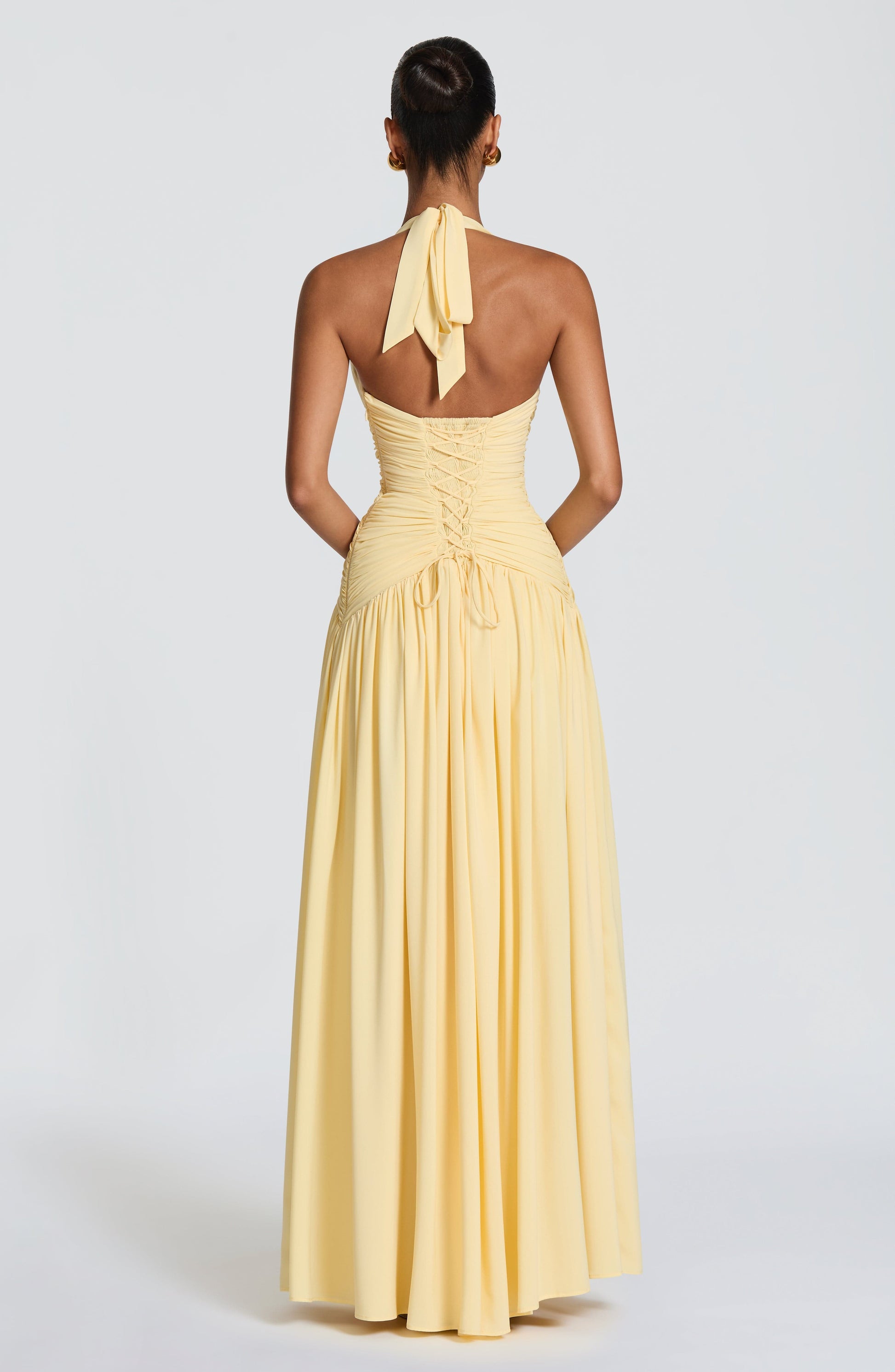 Women halter maxi dress, back view