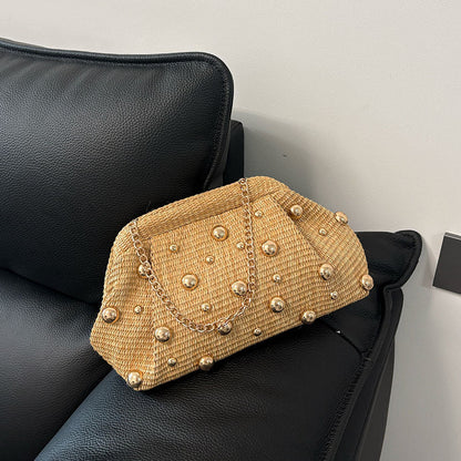 Sylvie Woven Studded Clutch in Green