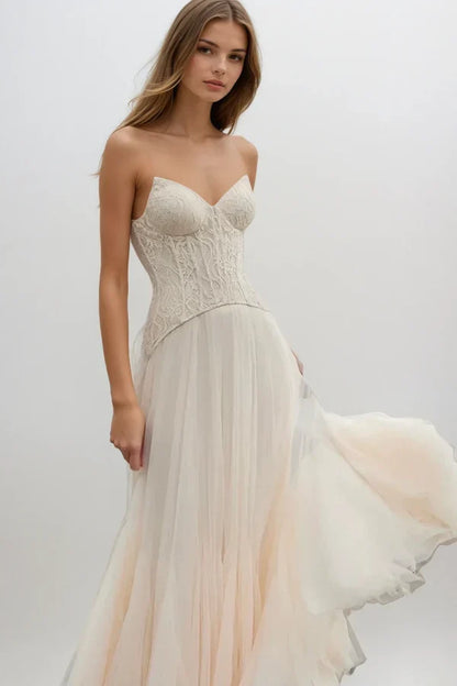 Tabitha Lace Maxi Dress in Beige