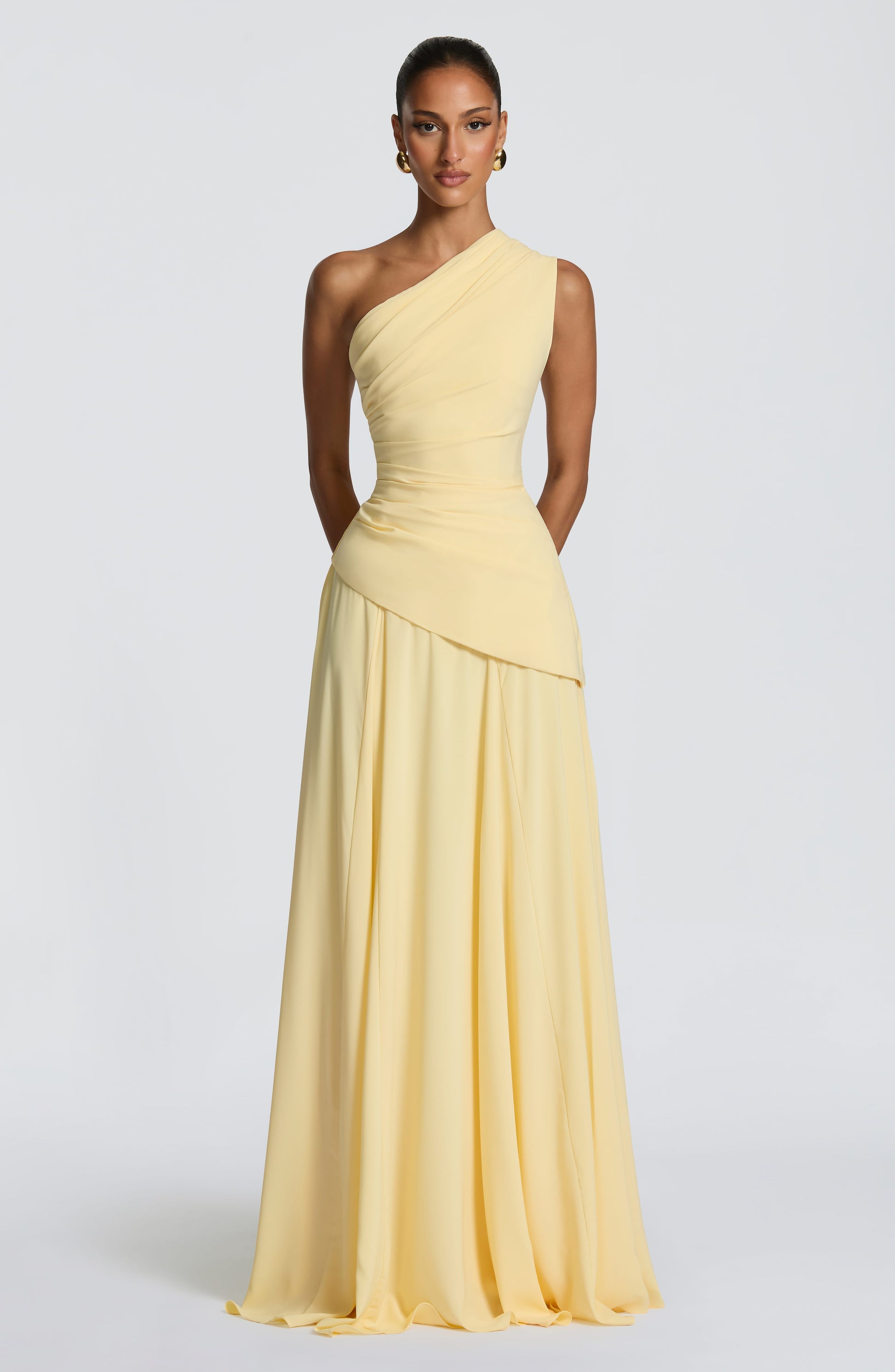 Women one shoulder maxi dress, detail close-up