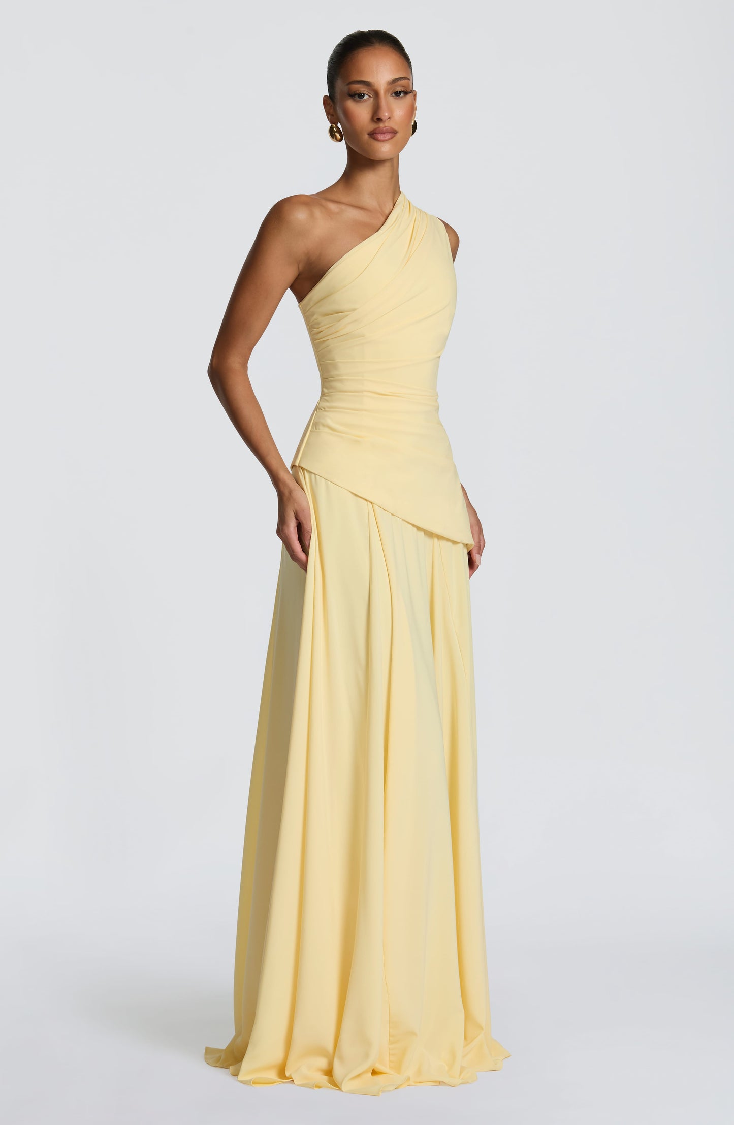 Women one shoulder maxi dress, back view