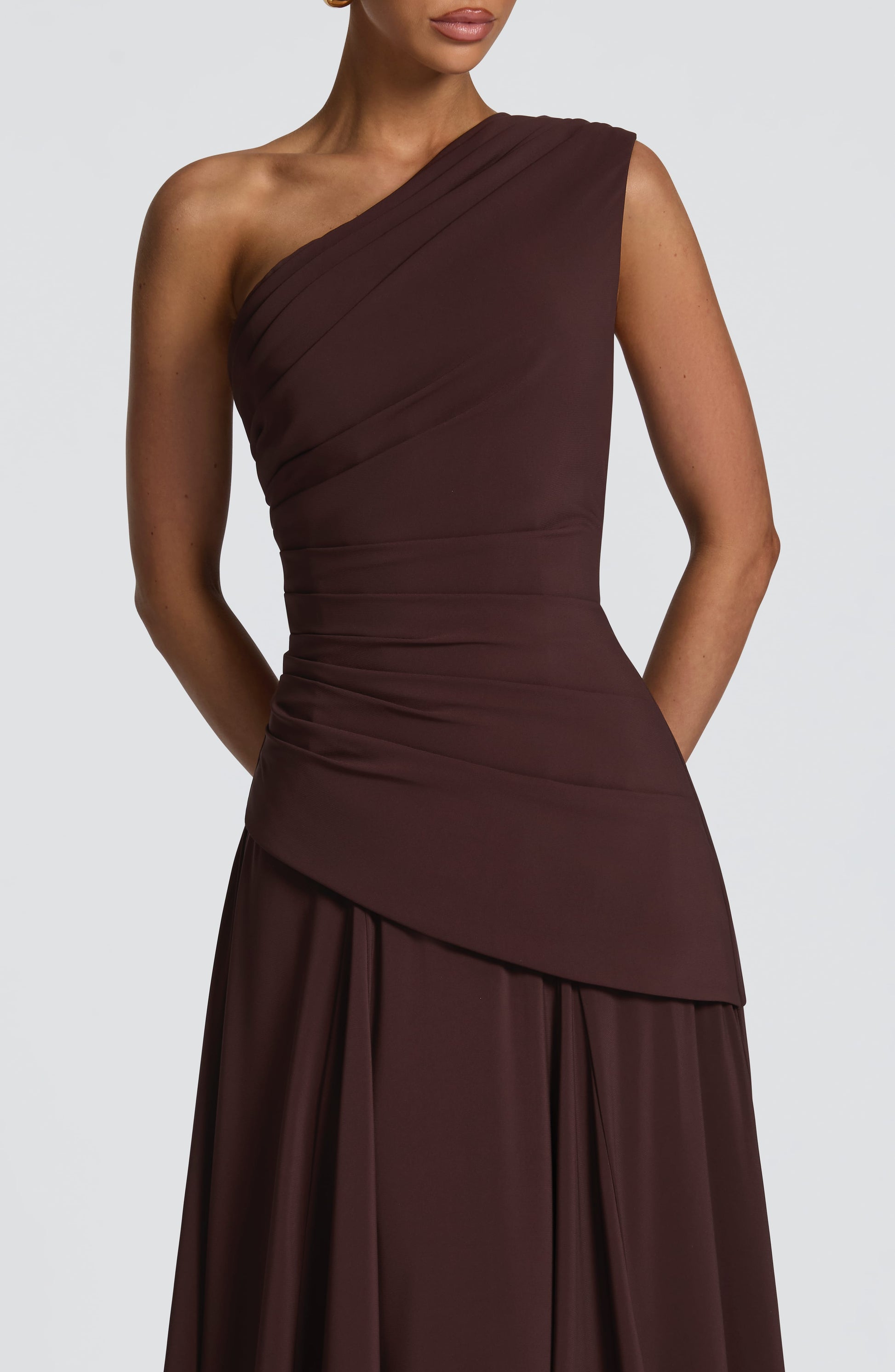 Women one shoulder maxi dress, front view