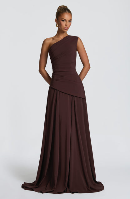 Women one shoulder maxi dress, front view