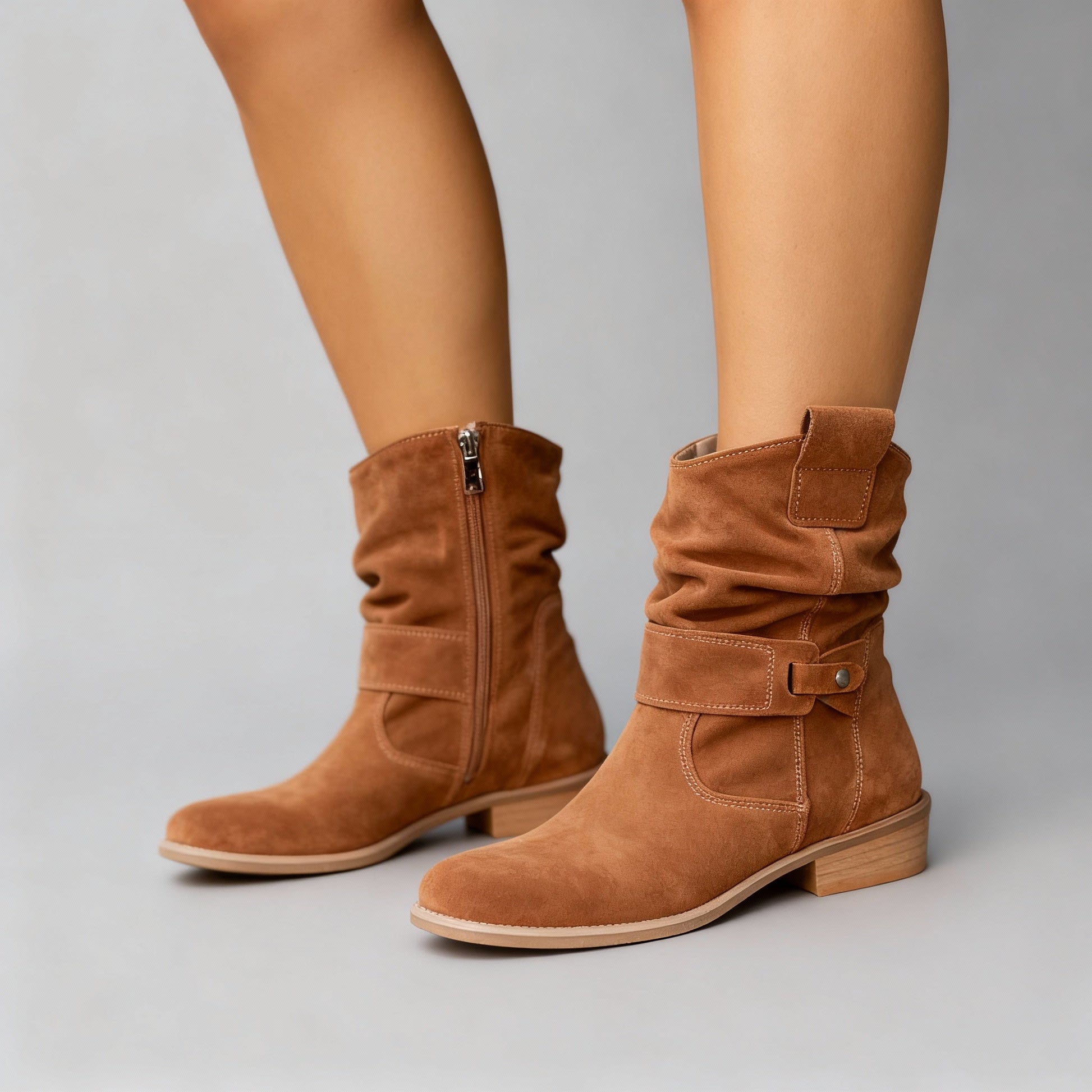 Talia Suede Slouch Boots in Beige