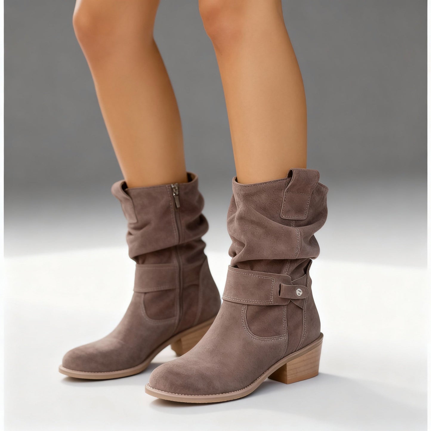 Talia Suede Slouch Boots in Beige