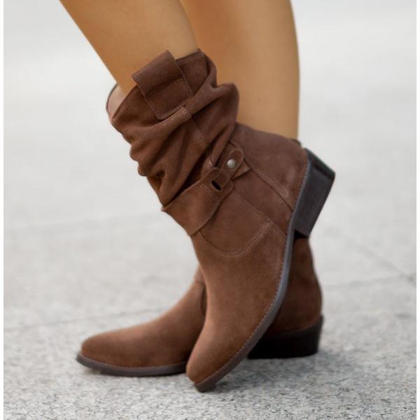 Talia Suede Slouch Boots in Beige