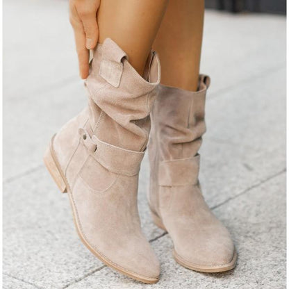 Talia Suede Slouch Boots in Beige