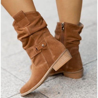 Talia Suede Slouch Boots in Beige