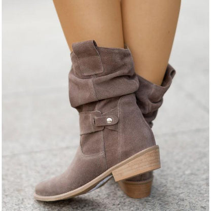 Talia Suede Slouch Boots in Beige