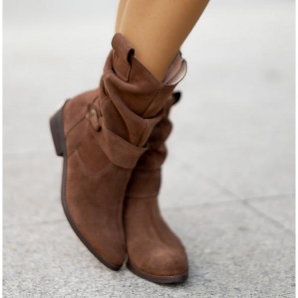 Talia Suede Slouch Boots in Beige