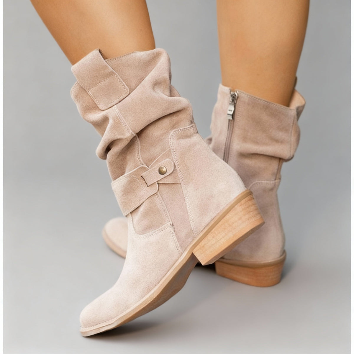 Talia Suede Slouch Boots in Beige