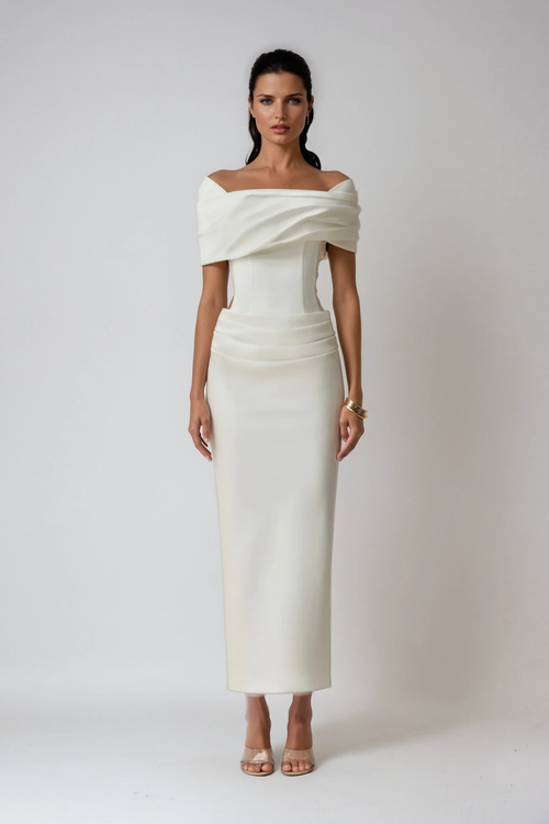 Thea Off-Shoulder Maxi Dress in White
