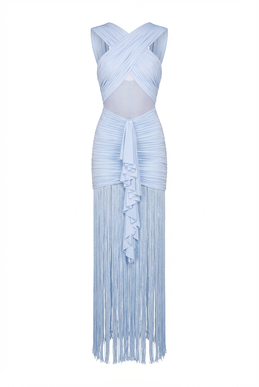 Trinity Crisscross Maxi Dress in Light Blue