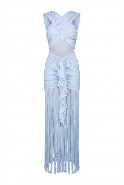 Trinity Crisscross Maxi Dress in Light Blue