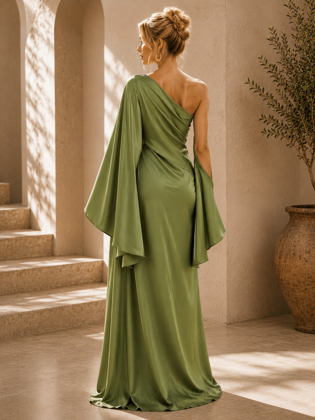 Uma One-Shoulder Maxi Dress in Green