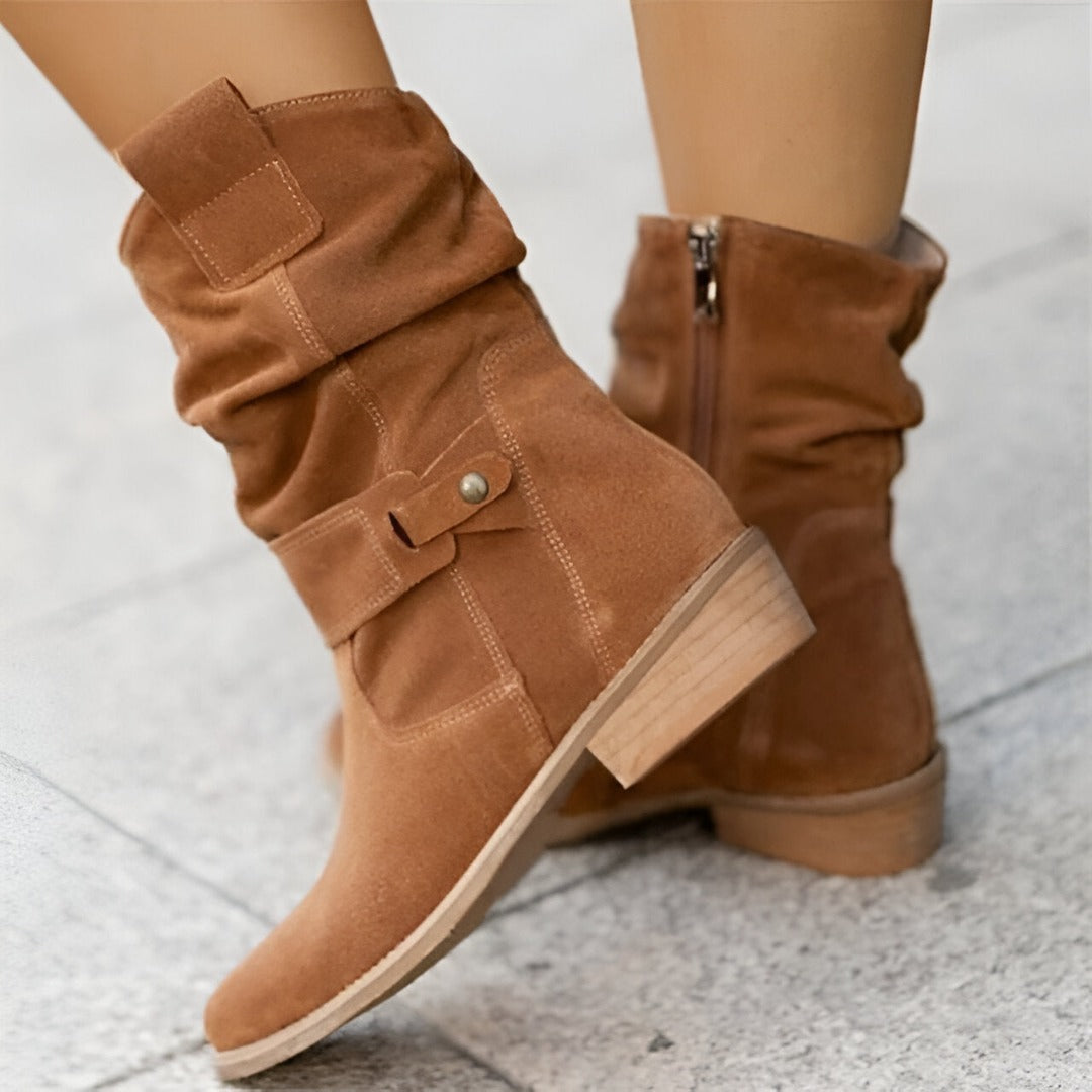 Vesper Suede Slouch Boots in Beige