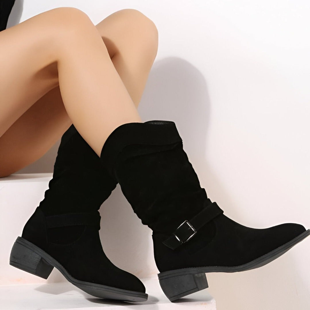 Vesper Suede Slouch Boots in Beige
