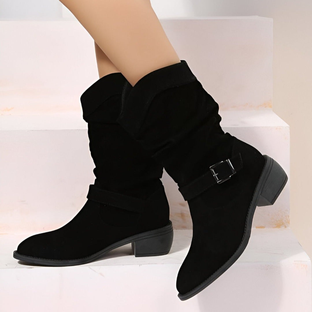Vesper Suede Slouch Boots in Beige