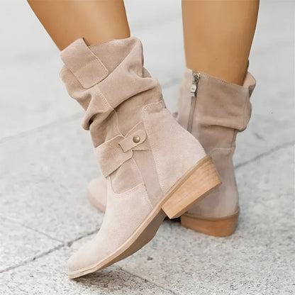 Vesper Suede Slouch Boots in Beige