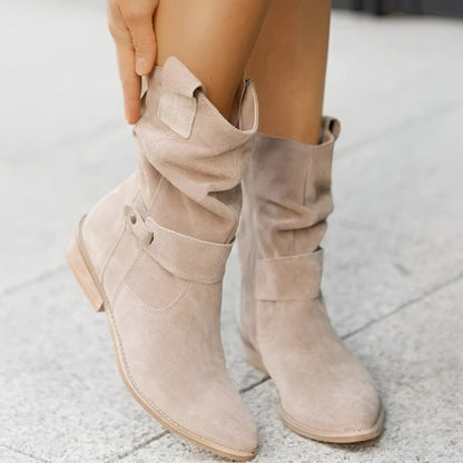Vesper Suede Slouch Boots in Beige