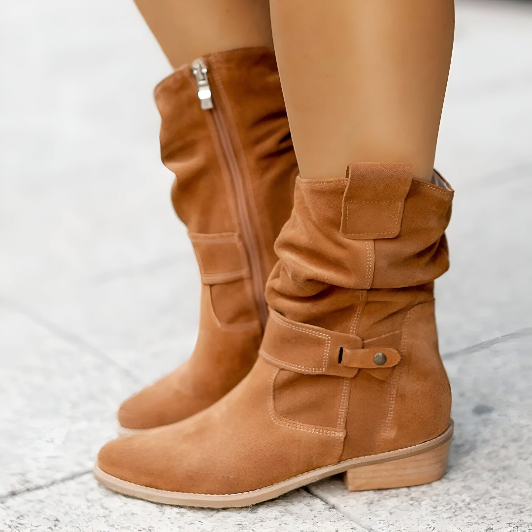 Vesper Suede Slouch Boots in Beige