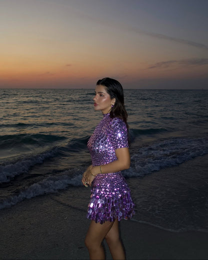 Violet High Mini Dress in Purple