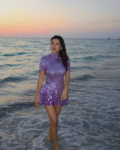 Violet High Mini Dress in Purple