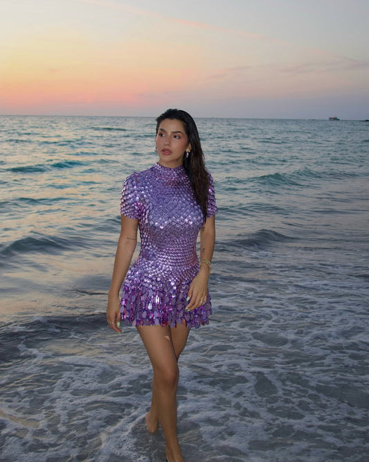 Violet High Mini Dress in Purple